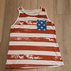 American Flag Red and White Striped Racerback Tank Top with Star Pocket Size Med